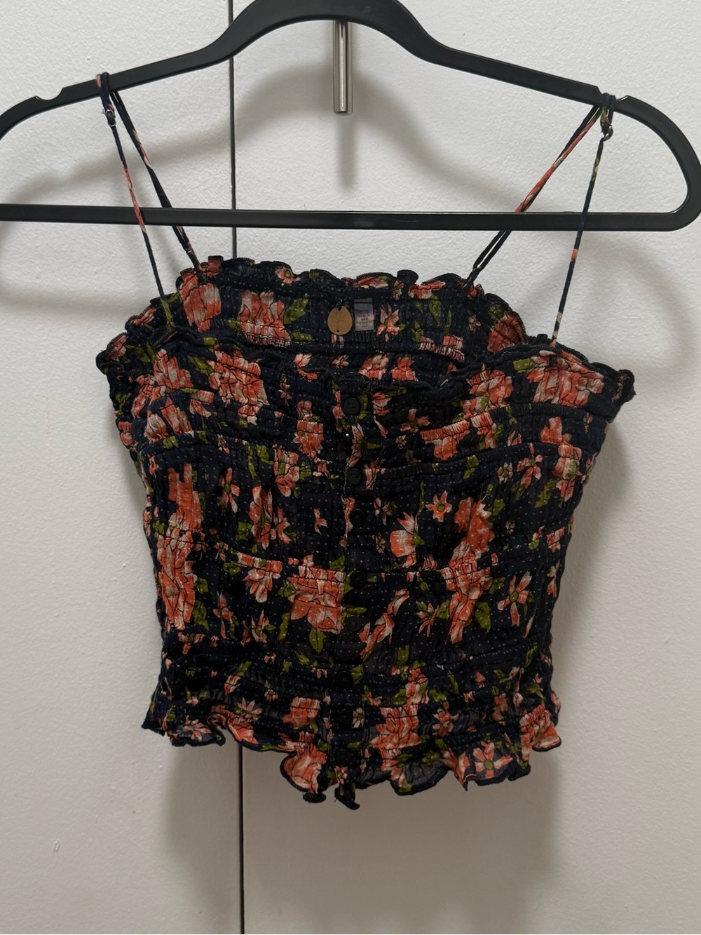 FP One Free People Floral Smocked Cami Crop Top, Medium